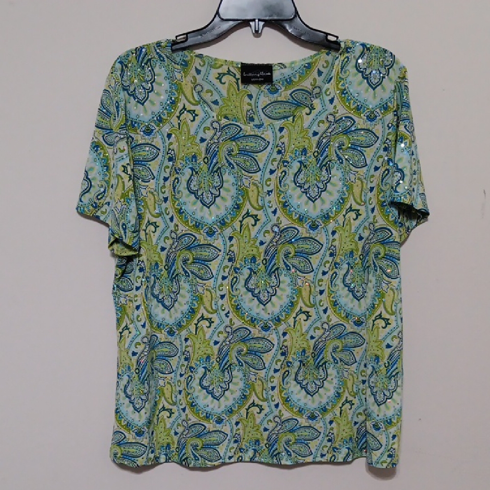 Brittany Black Short-Sleeve Paisley Shirt in Blue & Green